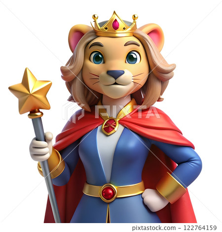 Regal lioness queen holding a golden star wand. Regal lioness queen holding a golden star wand. 122764159