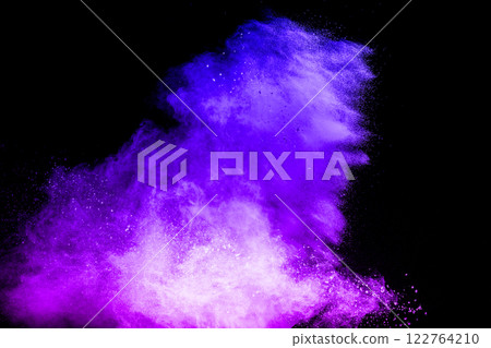 Purple and blue cloud of smoke is blowing in the wind 122764210