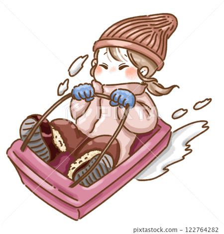 A girl playing sledding 122764282