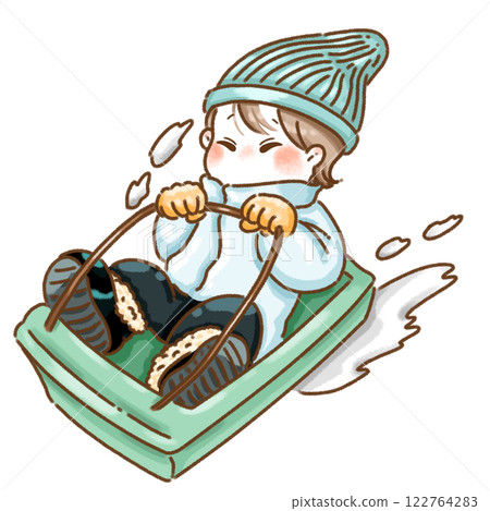 Boy playing sledding 122764283