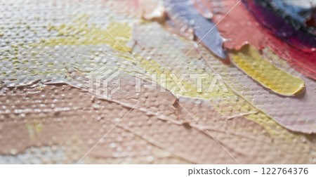 Vibrant oil painting texture showcasing rich colors and expressive brush strokes in sunlight Vibrant oil painting texture showcasing rich colors and expressive brush strokes in sunlight 122764376