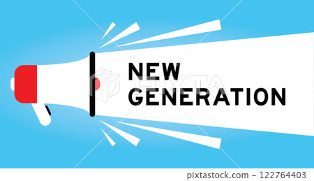 Color megaphone icon with word new generation in white banner on blue background 122764403