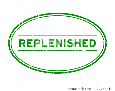 Grunge green replenished word oval rubber seal stamp on white background Grunge green replenished word oval rubber seal stamp on white background 122764410