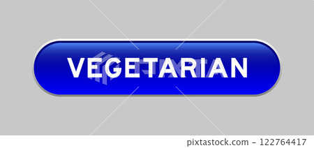 Blue color capsule shape button with word vegetarian on gray background 122764417
