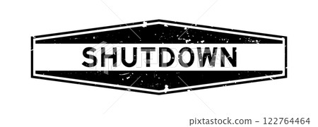 Grunge black shutdown word hexagon rubber seal stamp on white background Grunge black shutdown word hexagon rubber seal stamp on white background 122764464