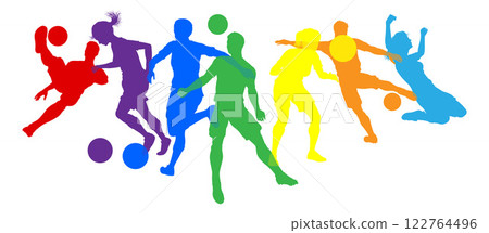 Soccer Football Players Male Female Silhouettes Soccer Football Players Male Female Silhouettes 122764496