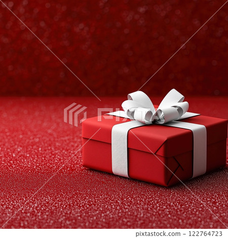 Present red gift box, ribbon red background, birthday, Christmas, Valentines Mothers Day, copy space Present red gift box, ribbon red background, birthday, Christmas, Valentines Mothers Day, copy space 122764723