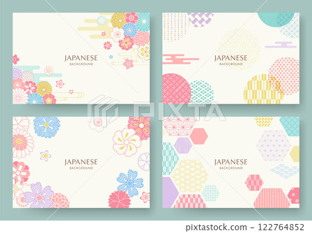 春天的花朵和日本圖案背景設置 122764852