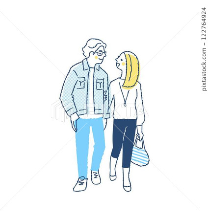 Young couple walking side by side Young couple walking side by side 122764924