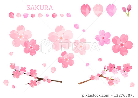 Cherry blossom petals watercolor style illustration material set 122765073
