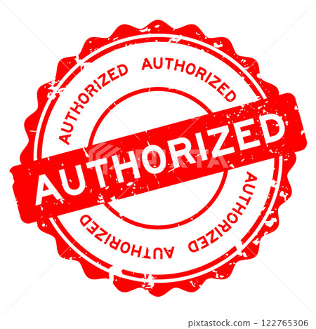 Grunge red authorized word round seal stamp on white background 122765306