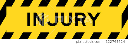 Yellow and black color with line striped label banner with word injury Yellow and black color with line striped label banner with word injury 122765324