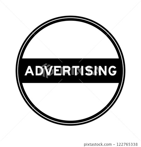 Black color round seal sticker in word advertising on white background 122765338