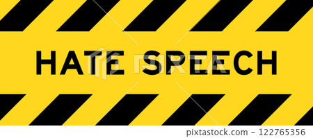 Yellow and black color with line striped label banner with word hate speech 122765356