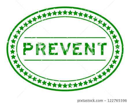 Grunge green prevent word oval rubber seal stamp on white background 122765396