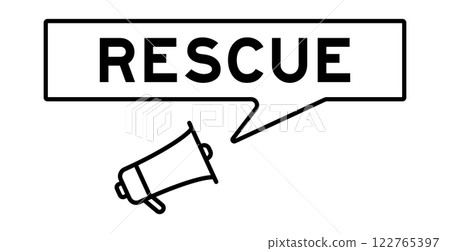 Megaphone icon with speech bubble in word rescue on white background 122765397