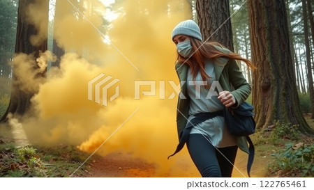 A woman running away from pollen 122765461
