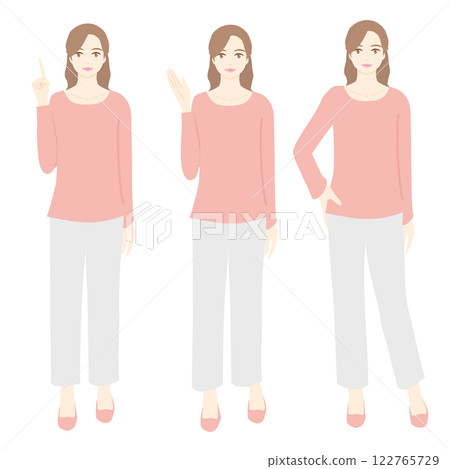 一位微笑的女人指導的全身插圖集 122765729