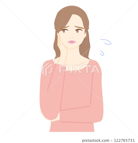Illustration of the upper body of a worried young woman 122765731