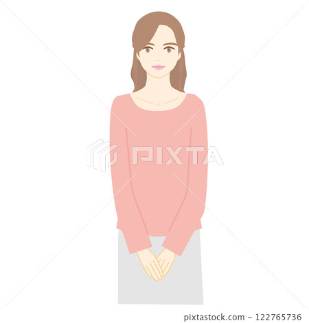 Illustration of a woman standing with a smile Illustration of a woman standing with a smile 122765736