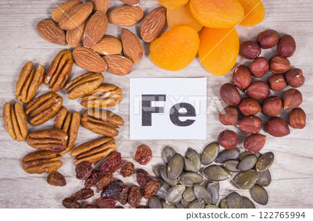 Food containing natural iron and other vitamins and minerals. Healthy eating 122765994