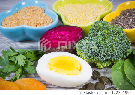 Healthy various ingredients as source natural iron, minerals and vitamins. Best food during anemia 122765995