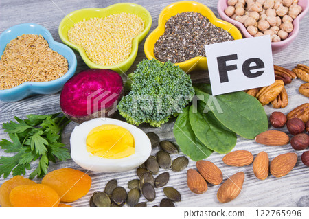 Healthy various ingredients as source natural iron, minerals and vitamins. Best food during anemia Healthy various ingredients as source natural iron, minerals and vitamins. Best food during anemia 122765996