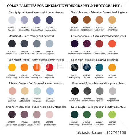 Cinematic Color Palette Collection 4, 10 Vector Color Schemes for Filmmaking and Photography 122766166