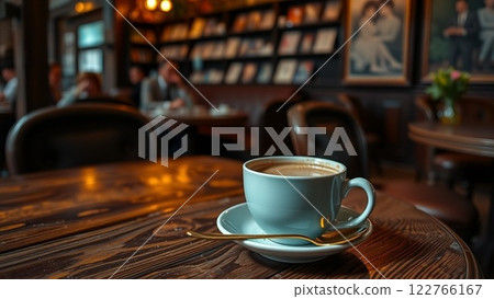 Scenery of coffee cups placed in an antique cafe 122766167