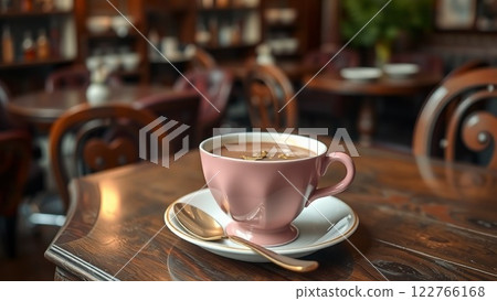 Scenery of coffee cups placed in an antique cafe 122766168