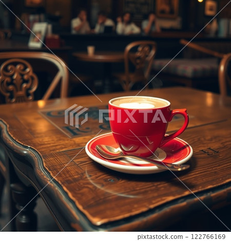 Scenery of coffee cups placed in an antique cafe 122766169