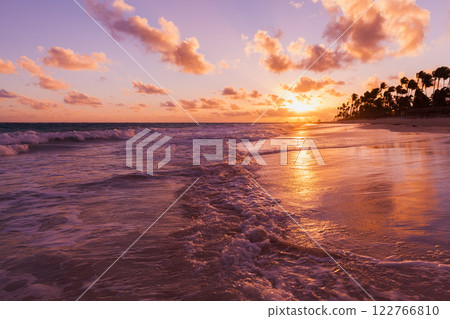 Atlantic Ocean coast at sunrise, Bavaro beach, Dominican Republic 122766810