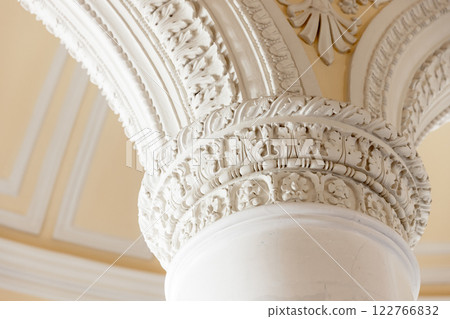 Classical portico fragment with decorated pillar top Classical portico fragment with decorated pillar top 122766832