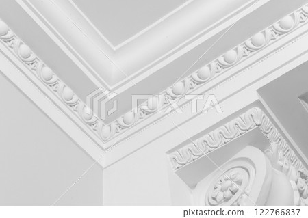 White column and portico decorative elements, abstract photo 122766837