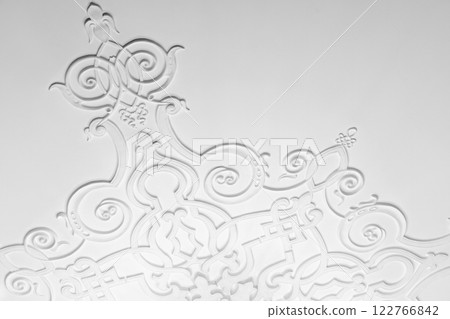 White bas-relief decoration, ceiling design details, classic architecture White bas-relief decoration, ceiling design details, classic architecture 122766842
