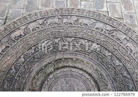 Decorated stone pavement of Gangaramaya Temple, Colombo Decorated stone pavement of Gangaramaya Temple, Colombo 122766979