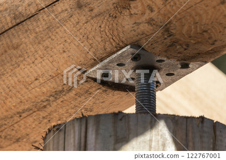 Bolted adjustable connection of a beam and column of a log house 122767001