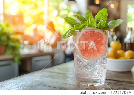 Cocktails are popular drinks at parties and bars, with different concoctions created to bring out their unique flavors and aromas. Some recipes are garnished with fruits, herbs to add visual appeal. 122767059