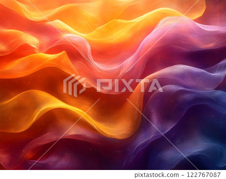 A dynamic composition with transparent shapes and vibrant gradients evokes movement and energy, creating a modern feel. Ideal for backgrounds in graphic design or digital media conveying innovation. 122767087