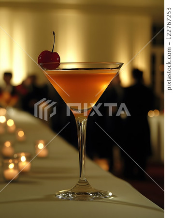 Cocktails are popular drinks at parties and bars, with different concoctions created to bring out their unique flavors and aromas. Some recipes are garnished with fruits, herbs to add visual appeal. 122767253