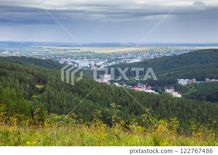 Mount Tserkovka. Rural Russian landscape. Belokurikha town Mount Tserkovka. Rural Russian landscape. Belokurikha town 122767486