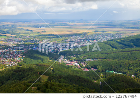 Aerial view of Belokurikha town from the Mount Tserkovka Aerial view of Belokurikha town from the Mount Tserkovka 122767494