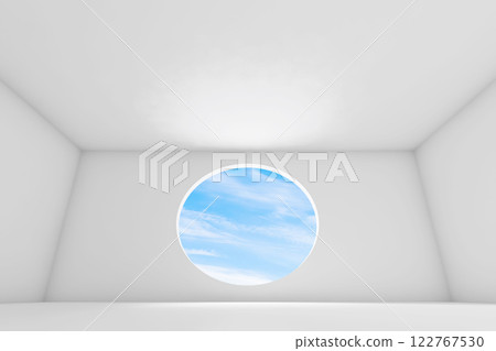 Abstract white interior background, empty room with blue sky Abstract white interior background, empty room with blue sky 122767530
