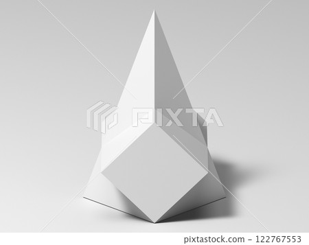 Abstract geometric installation, white pyramid intersected with a box, 3d 122767553