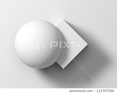 Abstract white geometric installation, a box is merged with sphere 122767566