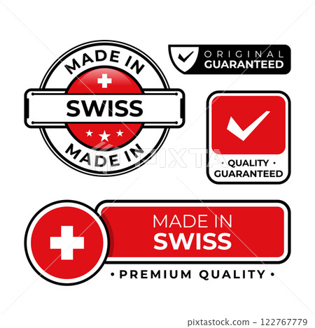 Badge bundle made in Swiss label icon emblem isolated on white background Badge bundle made in Swiss label icon emblem isolated on white background 122767779