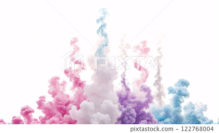 A Beautiful Colorful Smoke Burst Displayed Perfectly Against a Pure White Background 122768004