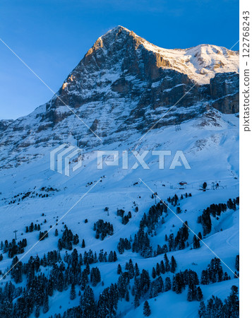 Eiger Mountain at Sunset in Winter. Switzerland. Aerial View 122768243