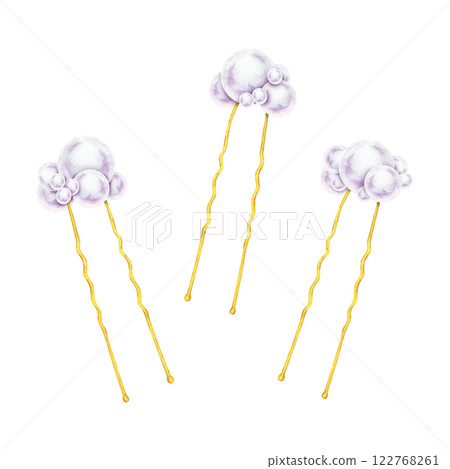 Set of gold hairpins with pearls in different sizes, combining elegance and luxury. Perfect for bridal hairstyles, romantic accessories or wedding decor. Watercolor hand-drawn, artistic and isolated Set of gold hairpins with pearls in different sizes, combining elegance and luxury. Perfect for bridal hairstyles, romantic accessories or wedding decor. Watercolor hand-drawn, artistic and isolated 122768261