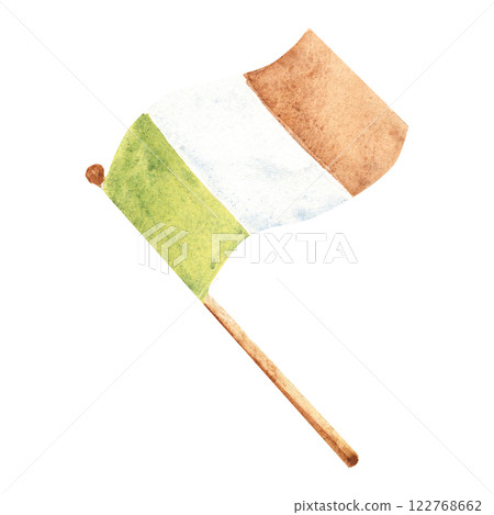 Irish Flag watercolor illustration. Hand drawn St Patricks day element isolated on a white background. Irish Flag watercolor illustration. Hand drawn St Patricks day element isolated on a white background. 122768662
